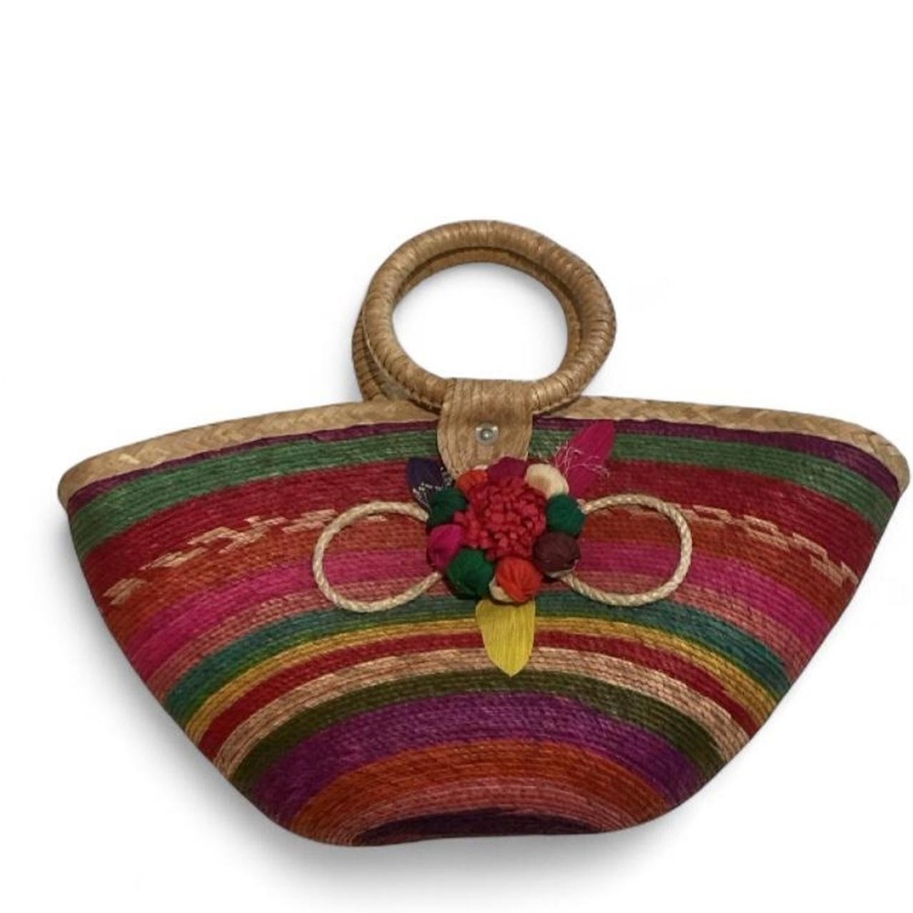 Unbranded Straw Tote Bag Womens Large Multicolor Excellent Floral Boho Summer